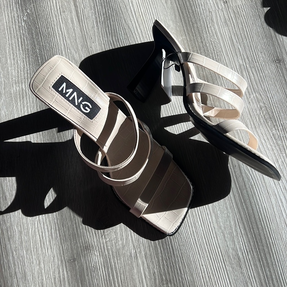 Mango Cream Croc Print Heeled Sandal